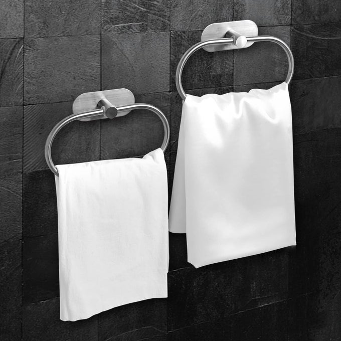 2PACK SELF ADHESIVE TOWEL RING FOR BATHROOM STAINLESS STEEL ADHESIVE HAND TOWEL HOLDER NO DRILLING MODERN HAND TOWEL HANGER STICK ON WALL BRUSHED NICKEL