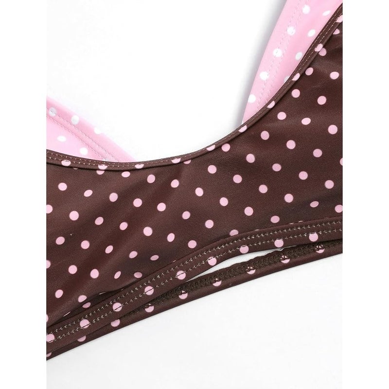 ZAFUL Polka Dot Bikini Set for Women Double Layer Halter Neck Color Block Tie Side Bathing Suit 2 Piece Bathing Suit - Image 2
