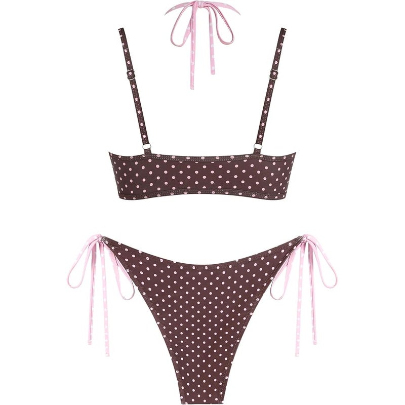 ZAFUL Polka Dot Bikini Set for Women Double Layer Halter Neck Color Block Tie Side Bathing Suit 2 Piece Bathing Suit - Image 4