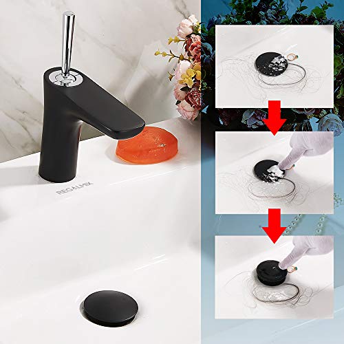 REGALMIX Pop Up Drain, Bathroom Faucet Vessel Vanity Sink Drain Stopper, Built-in Anti-Clogging Strainer, Without Overflow Matt Black,Fits Standard American Drain Hole(1-1/2" to 1-3/4") RWF082G - Image 3