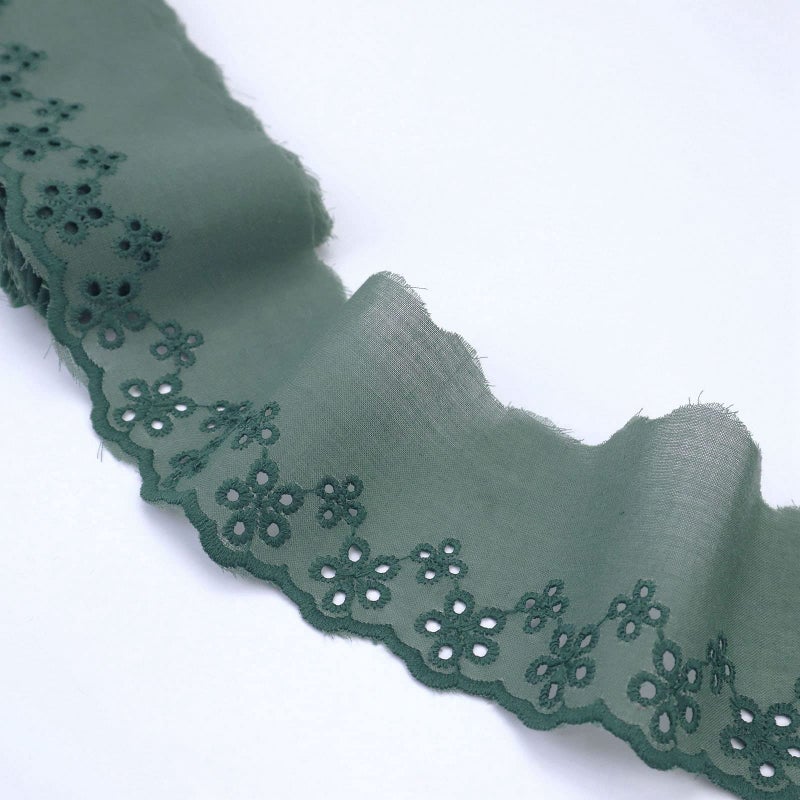 Eyelet Lace Trim 5 Yards Light Green Cotton Lace Ribbon Embroidery Scalloped Lace for Sewing Baby Clothes Pets Clothes