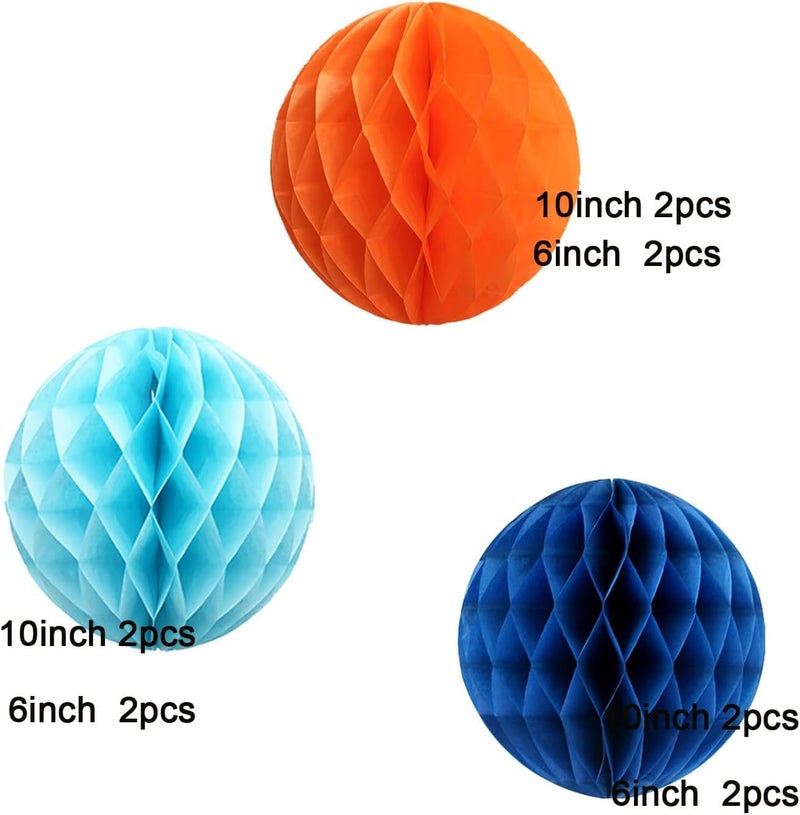 INCHEON PARTY Incheon Party Honeycomb Ball Decorations, Orange Blue Light Blue, 12 Pack, Paper Tissue Pom Poms for Parties  - Image 3