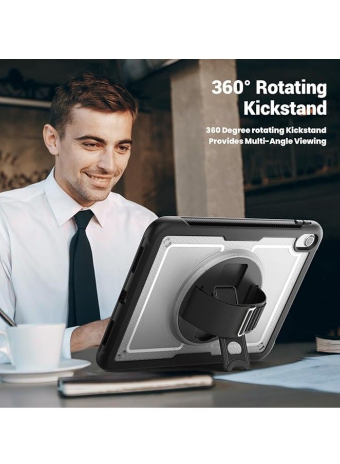 عام حافظة للأطفال متوافقة مع جهاز iPad Air 11 (2024)، تتكون من 3 قطع، مصنوعة من مادة PC، تحتوي على فتحة لقلم، حامل يد دوار بزاوية 360 درجة، وحزام كتف. - Image 5