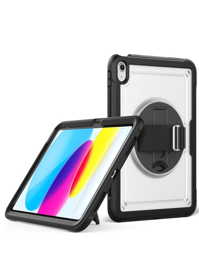 عام حافظة للأطفال متوافقة مع جهاز iPad Air 11 (2024)، تتكون من 3 قطع، مصنوعة من مادة PC، تحتوي على فتحة لقلم، حامل يد دوار بزاوية 360 درجة، وحزام كتف. - Image 1