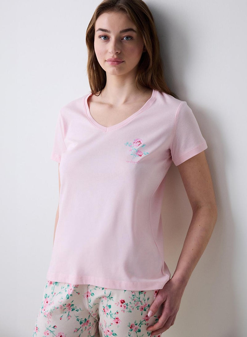 بنتي طقم بيجاما وردي بنقشة الزهور - Image 2