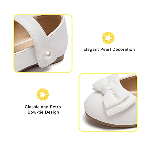 FUNKYMONKEY Toddler/Little Girl Mary Jane Dress Shoes Casual Slip on Ballet Flat (13 Little Kid, White Bowknot) - Image 5