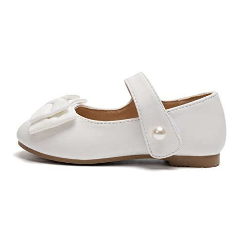 FUNKYMONKEY Toddler/Little Girl Mary Jane Dress Shoes Casual Slip on Ballet Flat (13 Little Kid, White Bowknot) - Image 2
