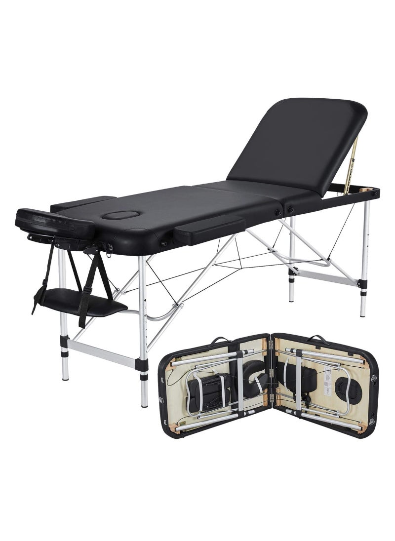 ETG Massage Tables Portable Lash Bed for Eyelash Extensions Aluminium Tattoo Table Height Adjustable Spa Bed Lightweight with Non-Woven Bag, Black 186*60*82cm  - Image 1