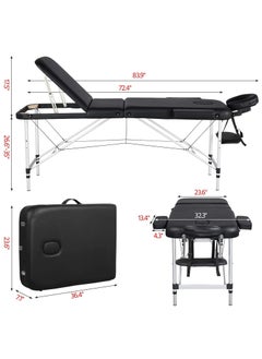 ETG Massage Tables Portable Lash Bed for Eyelash Extensions Aluminium Tattoo Table Height Adjustable Spa Bed Lightweight with Non-Woven Bag, Black 186*60*82cm  - Image 3