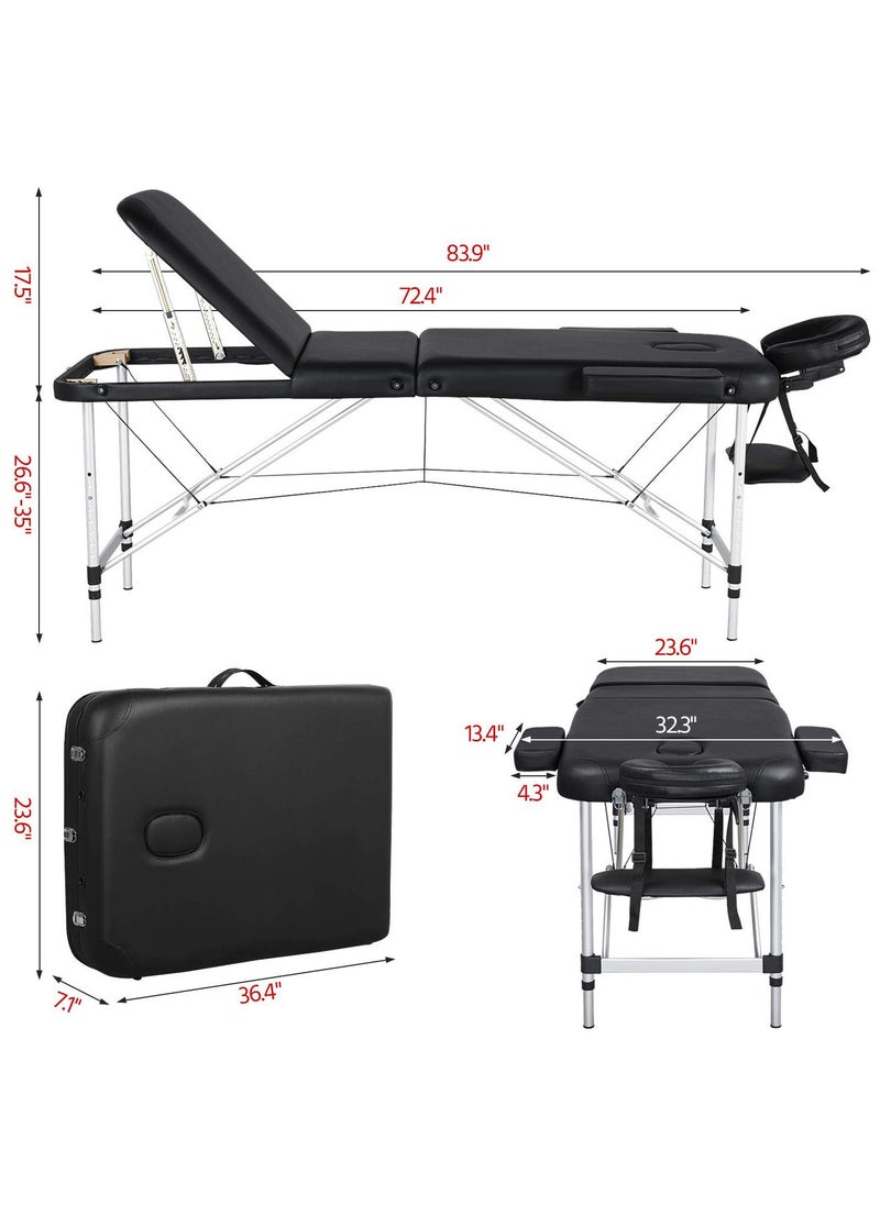 ETG Massage Tables Portable Lash Bed for Eyelash Extensions Aluminium Tattoo Table Height Adjustable Spa Bed Lightweight with Non-Woven Bag, Black 186*60*82cm  - Image 3