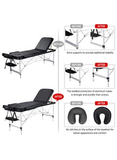 ETG Massage Tables Portable Lash Bed for Eyelash Extensions Aluminium Tattoo Table Height Adjustable Spa Bed Lightweight with Non-Woven Bag, Black 186*60*82cm  - Image 2