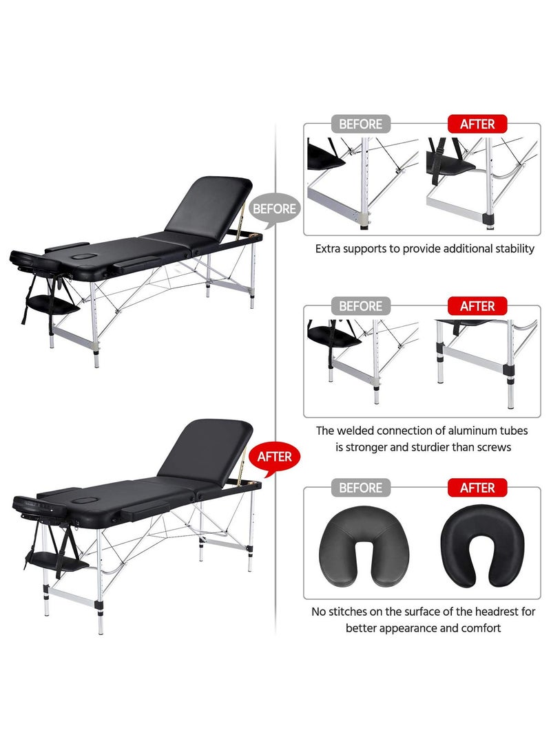 ETG Massage Tables Portable Lash Bed for Eyelash Extensions Aluminium Tattoo Table Height Adjustable Spa Bed Lightweight with Non-Woven Bag, Black 186*60*82cm  - Image 2