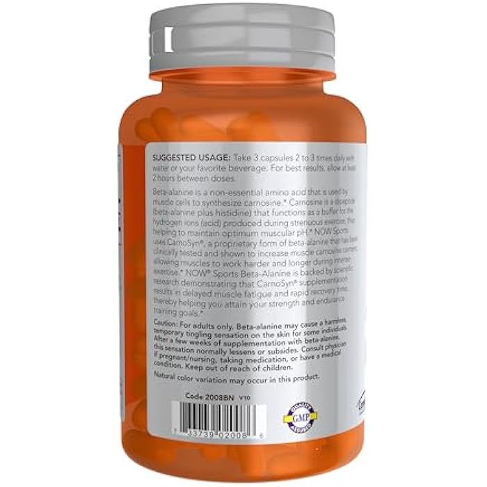 now Sports Nutrition, Beta-Alanine 750 mg, Delays Muscle Fatigue*, Endurance*, 120 Veg Capsules - Image 3