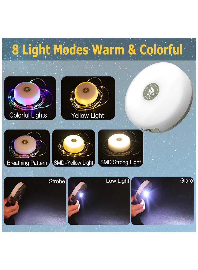 SOLARAE Camping String Lights, Rechargeable & Stowable Outdoor String Lights with 8 Lighting Mode, 32.8ft Portable and Waterproof LED Fairy String Lights for Camping Yard Hiking, Type-C Quick Storage - Image 2