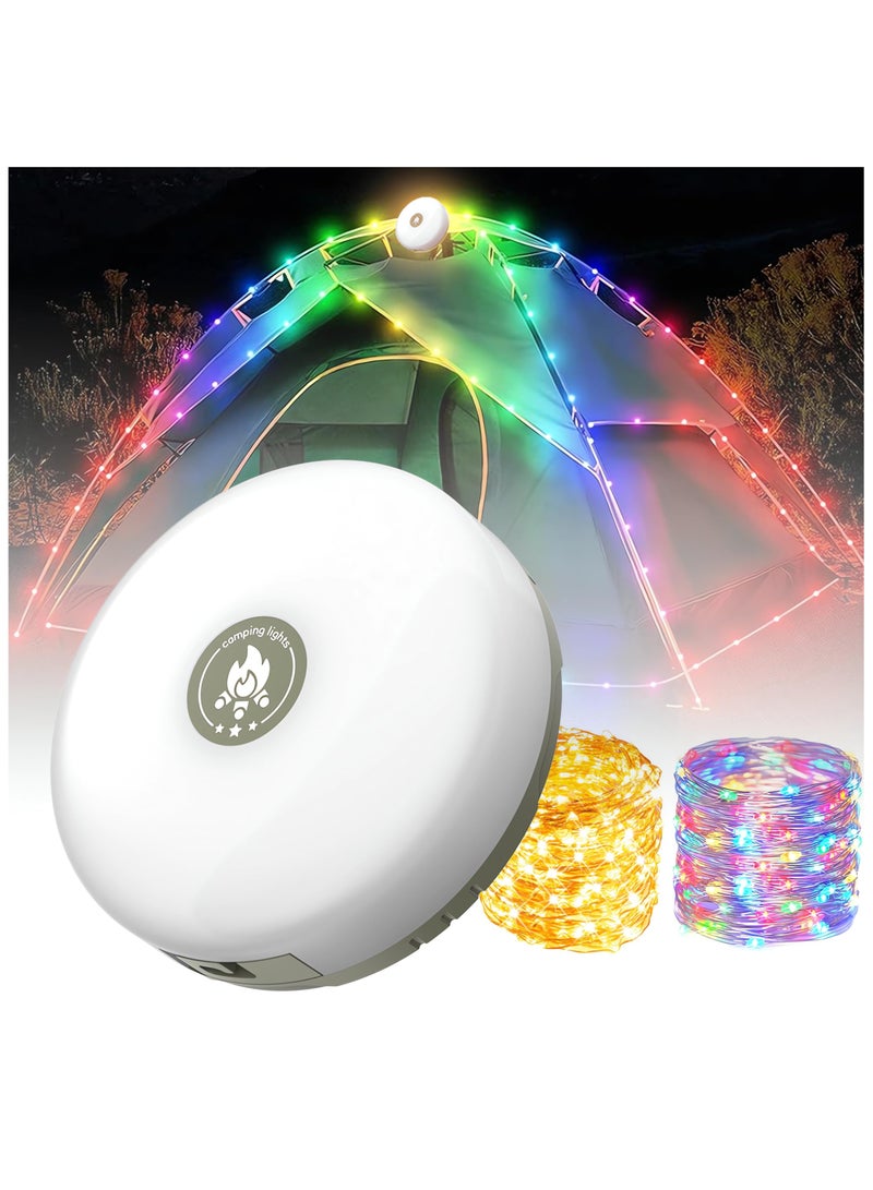 SOLARAE Camping String Lights, Rechargeable & Stowable Outdoor String Lights with 8 Lighting Mode, 32.8ft Portable and Waterproof LED Fairy String Lights for Camping Yard Hiking, Type-C Quick Storage - Image 1