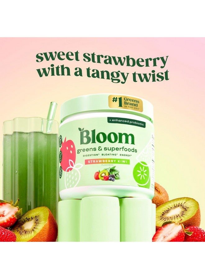 Bloom Nutrition مسحوق بلوم للتغذية من الخضروات والأطعمة الخارقة لصحة الجهاز الهضمي، مسحوق الخضروات، إنزيمات هضمية، بروبيوتيك، سبيرولينا، كلوريللا لدعم الانتفاخ والأمعاء، عصير أخضر، 30 SVG، فراولة كيوي - Image 2