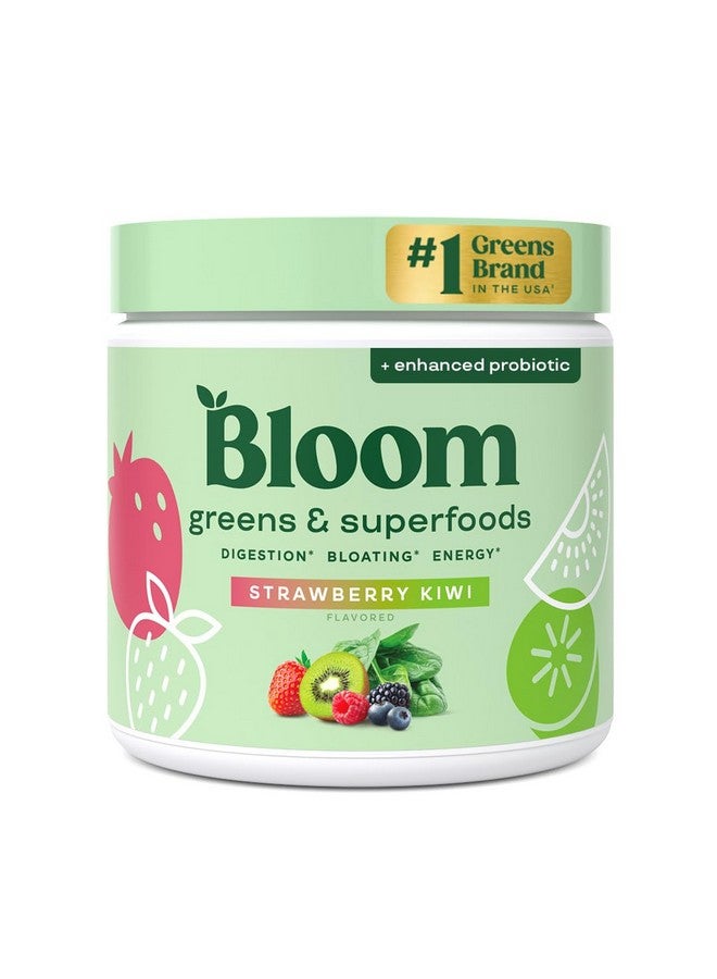 Bloom Nutrition مسحوق بلوم للتغذية من الخضروات والأطعمة الخارقة لصحة الجهاز الهضمي، مسحوق الخضروات، إنزيمات هضمية، بروبيوتيك، سبيرولينا، كلوريللا لدعم الانتفاخ والأمعاء، عصير أخضر، 30 SVG، فراولة كيوي - Image 1