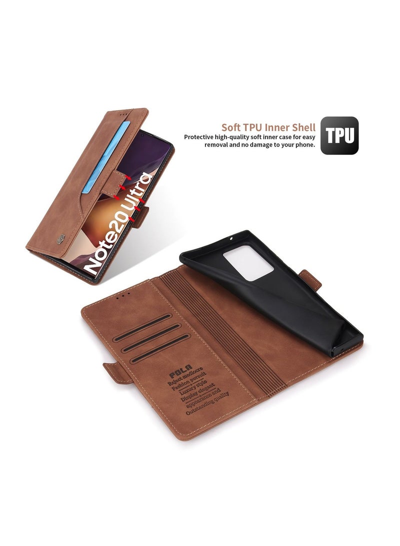 Pola Luxury PU Leather Wallet Case Cover for Samsung Galaxy Note20 Ultra Brown - Image 5