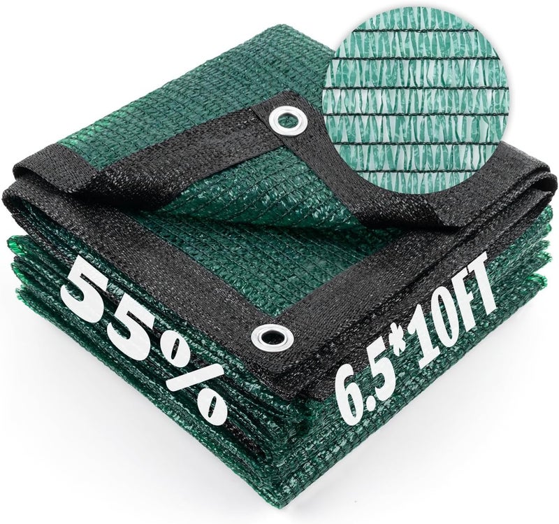 Cool Area قماش شبكي للتظليل من الشمس بنسبة تبريد 55%، مزود بمسامير لتغطية النباتات، مقاس 6.5x10 قدم، مناسب للأسطح المغطاة والأكشاك البستانية والدفيئات وأكشاك الحيوانات، لون أخضر داكن. - Image 1
