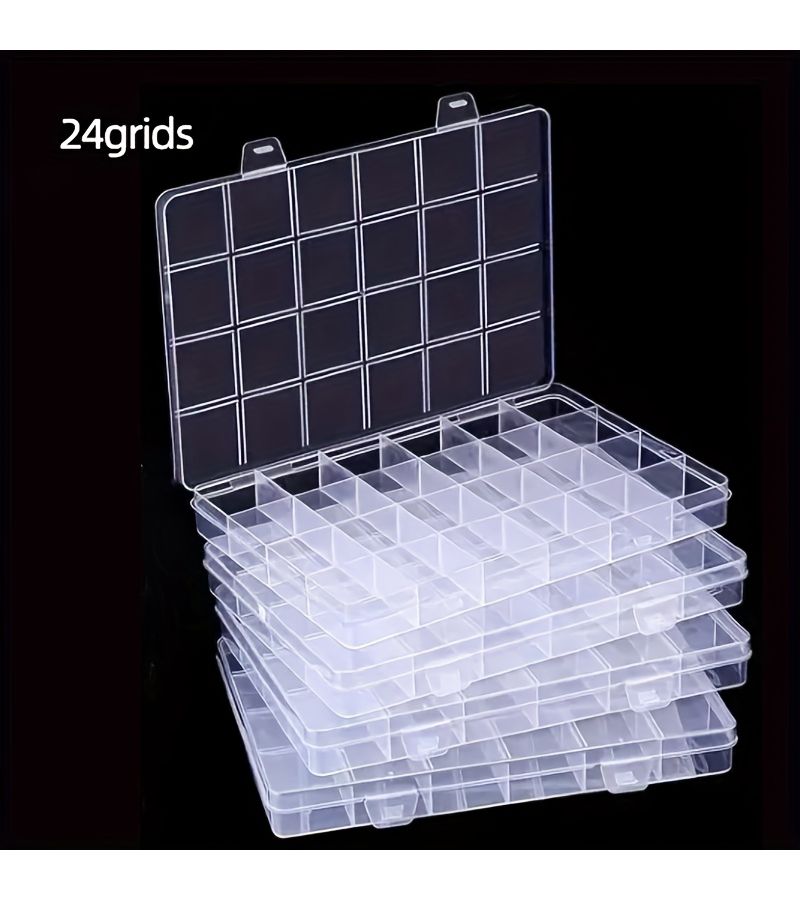 4pcs Clear Plastic Multi Grid Storage Box Jewelry Bead Organizer With Safety Cover - Image 2