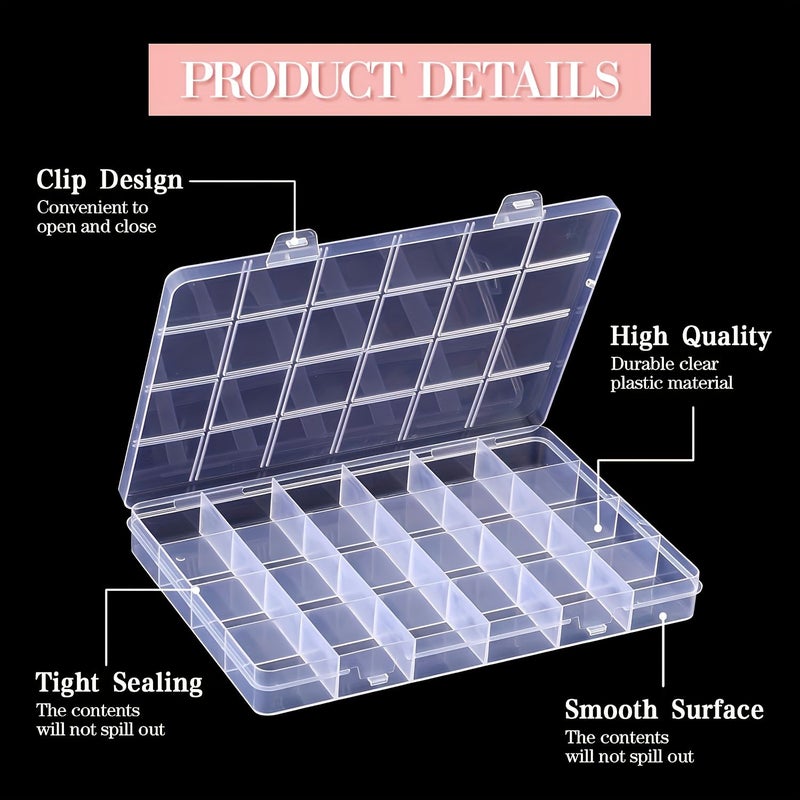 4pcs Clear Plastic Multi Grid Storage Box Jewelry Bead Organizer With Safety Cover - Image 3