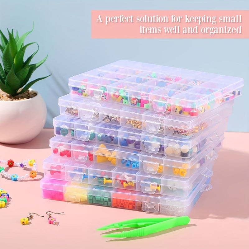 4pcs Clear Plastic Multi Grid Storage Box Jewelry Bead Organizer With Safety Cover - Image 4