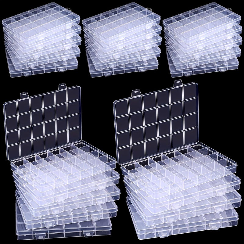 4pcs Clear Plastic Multi Grid Storage Box Jewelry Bead Organizer With Safety Cover - Image 1