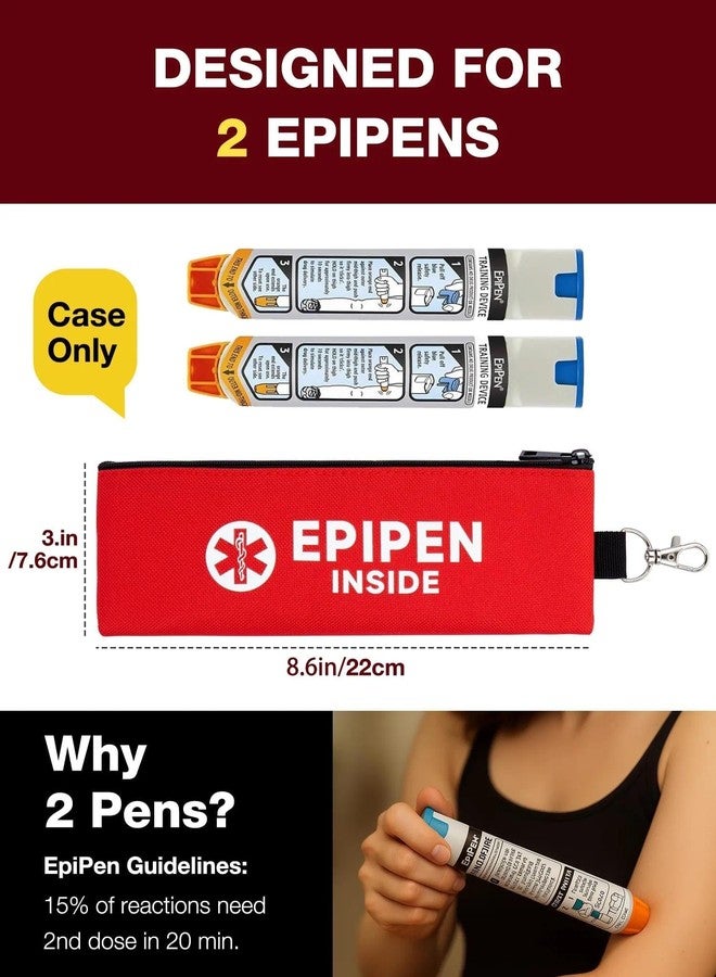 WIBOND EpiPen Carry Case for 2 EpiPens Insulated, Double Sided Emergency Printing Epipen Holder Bag with Carabiner, Waterproof Travel Epipen Case for Asthma, Allergies, Sports & Outdoor Emergencies (Red) - Image 2