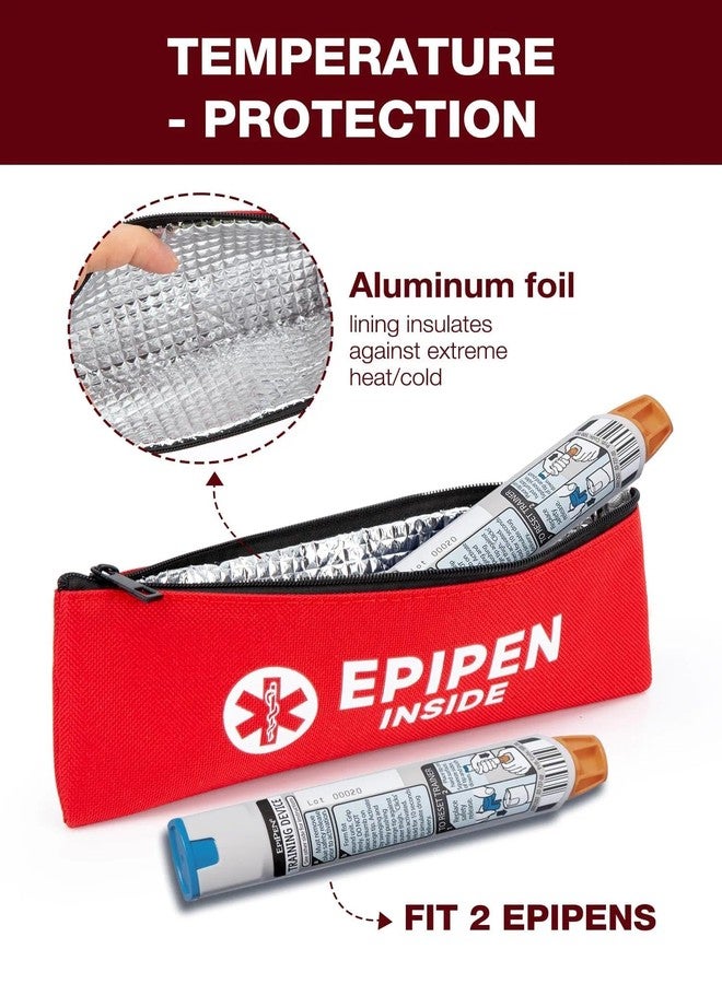 WIBOND EpiPen Carry Case for 2 EpiPens Insulated, Double Sided Emergency Printing Epipen Holder Bag with Carabiner, Waterproof Travel Epipen Case for Asthma, Allergies, Sports & Outdoor Emergencies (Red) - Image 3