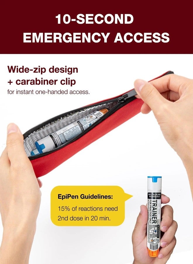 WIBOND EpiPen Carry Case for 2 EpiPens Insulated, Double Sided Emergency Printing Epipen Holder Bag with Carabiner, Waterproof Travel Epipen Case for Asthma, Allergies, Sports & Outdoor Emergencies (Red) - Image 5