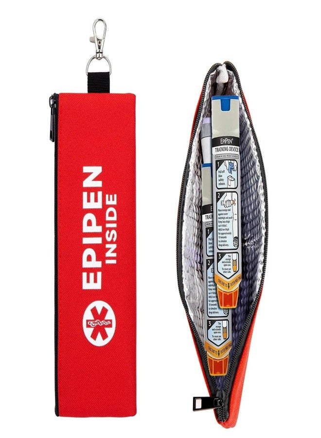 WIBOND EpiPen Carry Case for 2 EpiPens Insulated, Double Sided Emergency Printing Epipen Holder Bag with Carabiner, Waterproof Travel Epipen Case for Asthma, Allergies, Sports & Outdoor Emergencies (Red) - Image 1