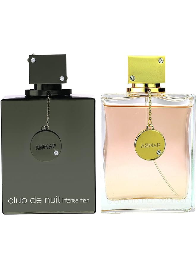 أرماف Club De Nuit Eau De Parfum حجم أكبر جديد 200 مل 6.8 فلوريدا. مجموعة هدايا أوز مكونة من عبوتين كلوب دي نوي إنتنس مان بلاك مع وودي كلوب دي نوي وومان بينك مع عطور فاكهية للنساء والرجال - Image 1