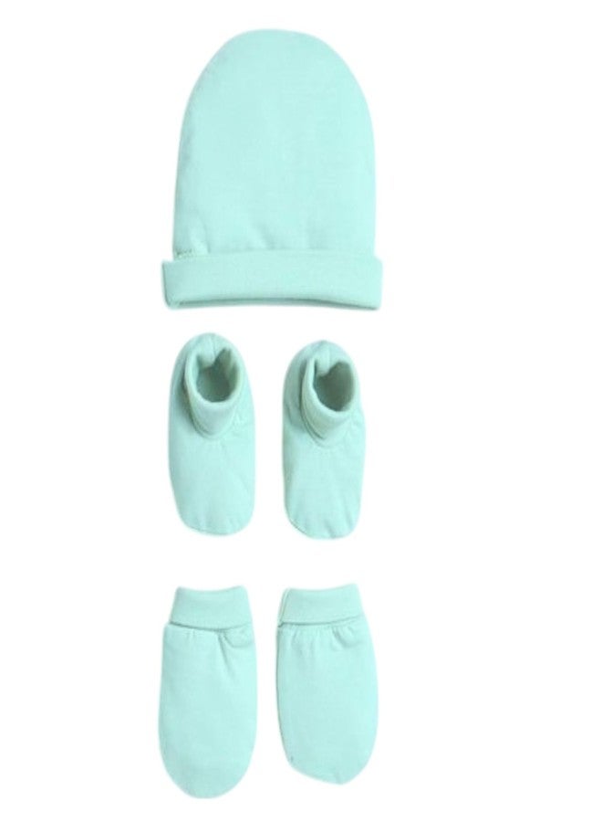 aRIC Clothing set for Baby Boy & Girl |1 Pair Mitten |1 Pair Bootie |1 Cap New Born baby Cloth (Pack of 3 Item) (Green) - Image 1