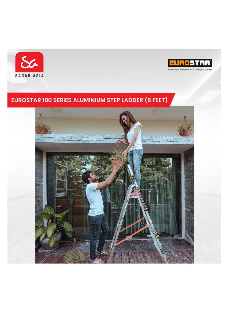 Eurostar Lightweight & Strong 6 Steps ladder for home With Anti Slip Shoes Aluminium Ladder  (With Platform)  - Image 4