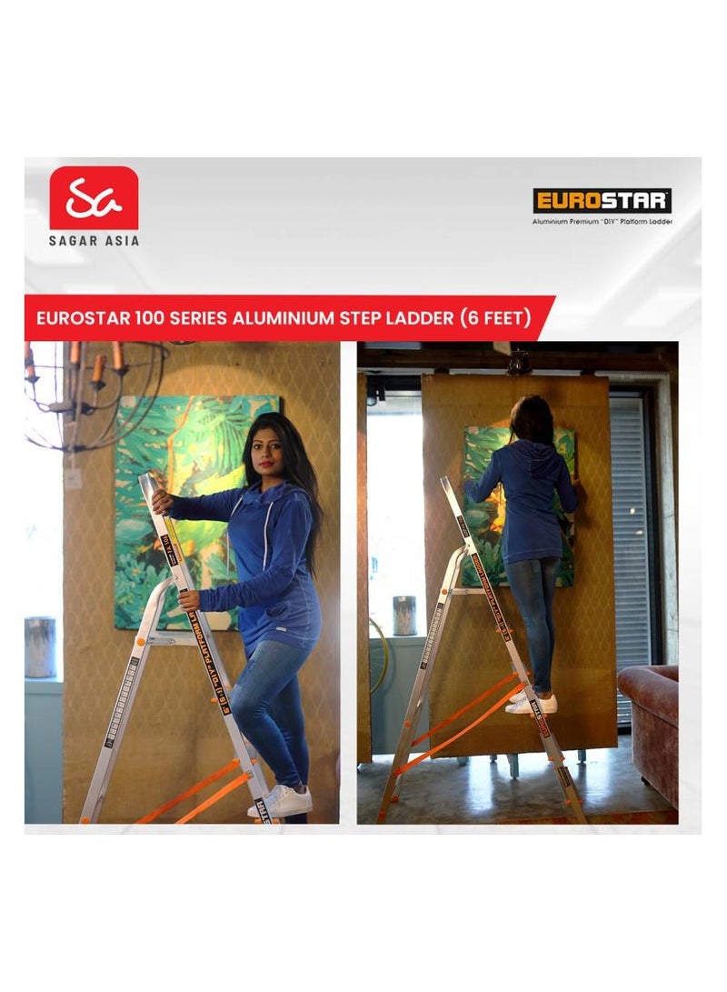 Eurostar Lightweight & Strong 6 Steps ladder for home With Anti Slip Shoes Aluminium Ladder  (With Platform)  - Image 5