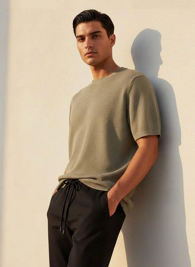 Iconic Iconic Men Regular Fit Crew Neck Short Sleeves Popcorn Textured T shirt