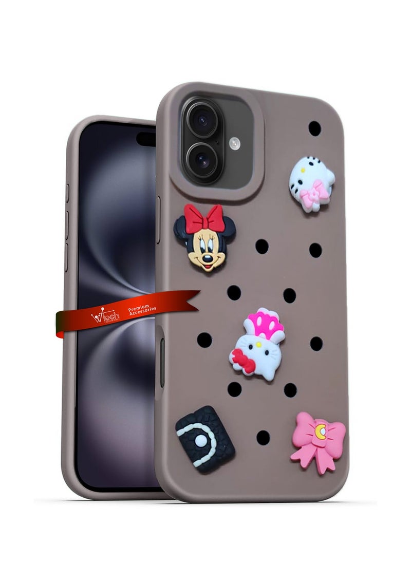 Wtech - Apple iPhone 16 Plus 2024 Cute Cartoon Silicone Slippers Holes Shockproof DIY Phone Case Cover - Brown - Image 1