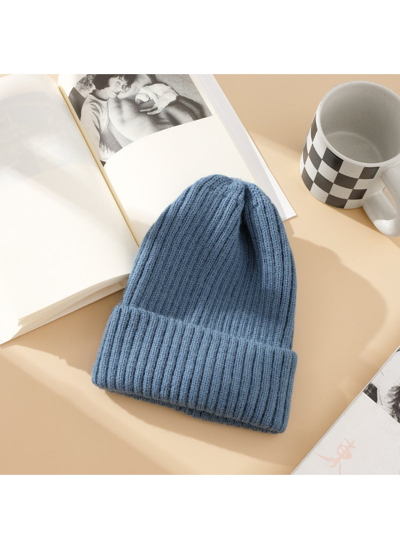 Generic Candy Color Rabbit Hair Knitted Hat Womens Autumn and Winter Korean Style All-match Digital Patch Pullover Hat Warm Wool Hat Sky Blue 