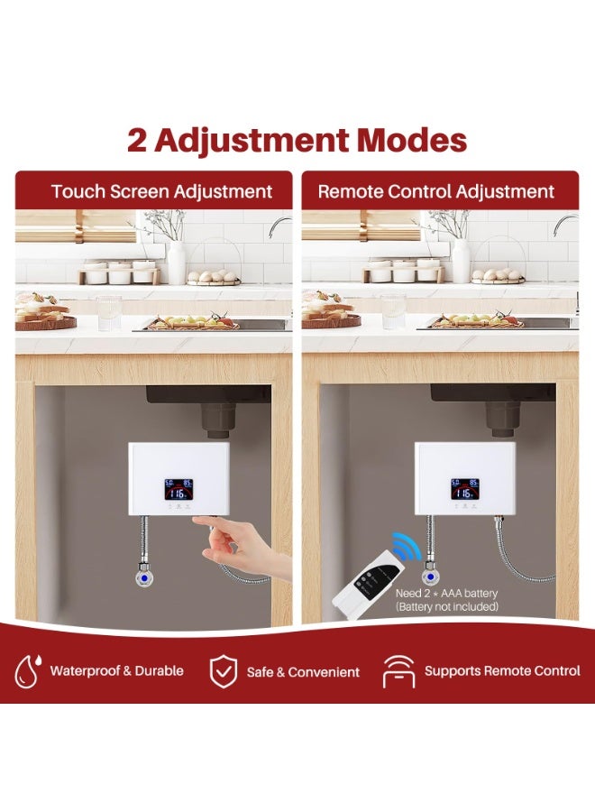 Electric Water Heater,3000W 220V Wall-Mounted Instant Water Heater with Touch Control LCD Display, Remote Control,Small Water Heater for Home, Kitchen, Bathroom (White) - Image 4