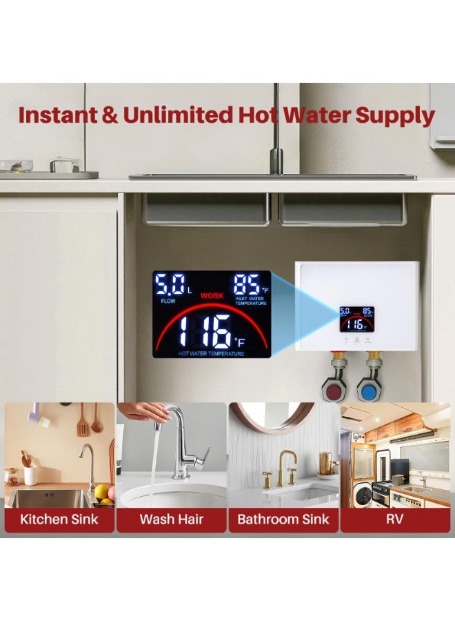 Electric Water Heater,3000W 220V Wall-Mounted Instant Water Heater with Touch Control LCD Display, Remote Control,Small Water Heater for Home, Kitchen, Bathroom (White) - Image 5