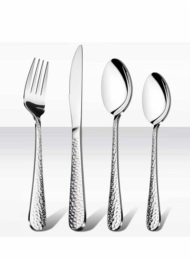 Y&D Stainless Steel Flatware Silverware Set, Hammered Design Knife Fork Spoon Set for Home Camping Party, Dishwasher Safe, 16 Pieces  - Image 1
