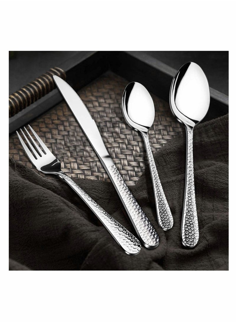 Y&D Stainless Steel Flatware Silverware Set, Hammered Design Knife Fork Spoon Set for Home Camping Party, Dishwasher Safe, 16 Pieces  - Image 4