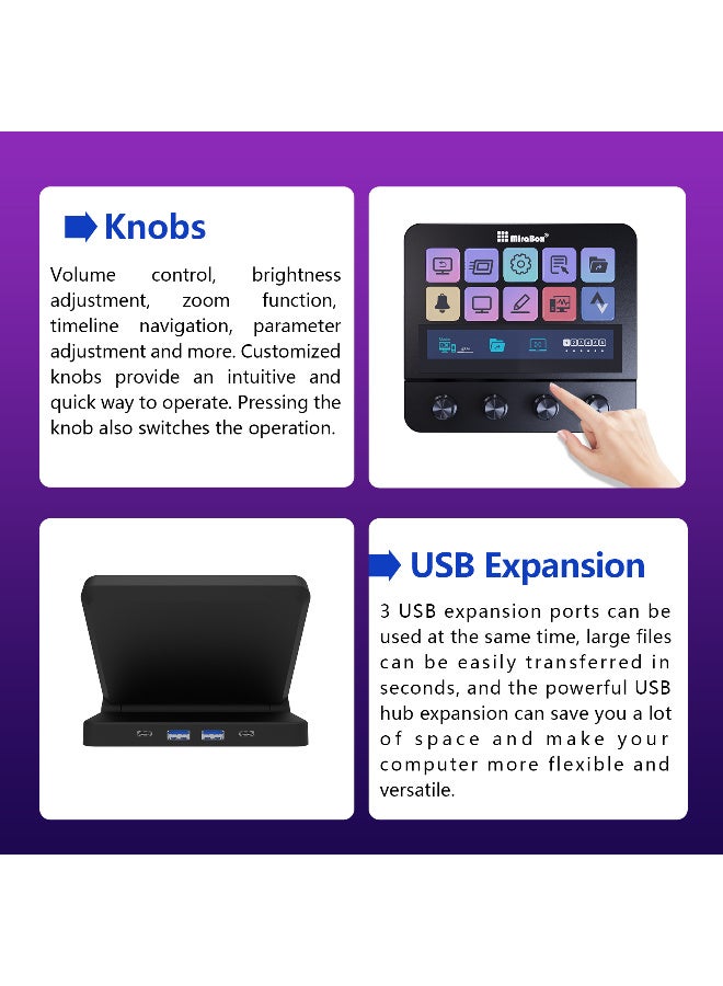 MiraBox N4 Pro Macro Pad,10-Key LCD Shortcut Keyboard with 4 RGB Knobs & TouchBar – Programmable Streaming Controller Deck for OBS, YouTube, Gaming & Office (PC/Mac, USB-C,Black) - Image 4