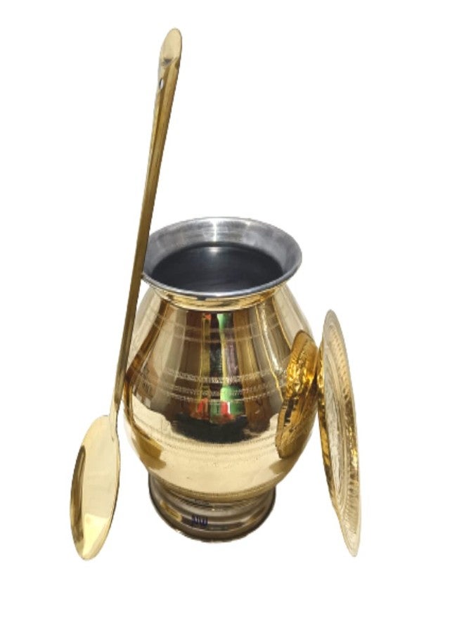 Brass PONGAL Pot Set, Brass PONGAL URULI Set, Brass PONGAL PAANAI Set, with PONGAL KARANDI and Plate (3.5LITRE) - Image 1