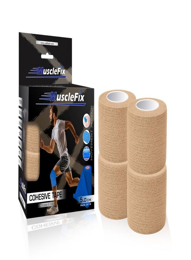 MuscleFix Breathable Self Adhesive Wrap, Athletic, Non Woven Cohesive Bandage - for Sports, First Aid Medical, Wrist, Swelling (5 cm, 4.5 mtr) Pack of 4 (Beige) - Image 1