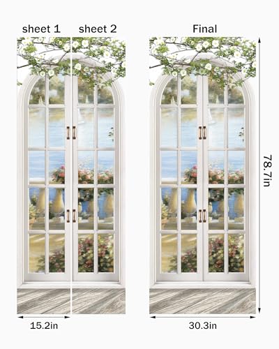 FLFK Door Sticker - Peel and Stick Door Mural, Removable Self-Adhesive European Style Arch Wallpaper for Home Decor, 30.3" W x 78.7" L, Set of 2 Sheets - Image 2
