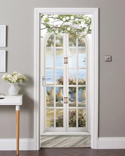 FLFK Door Sticker - Peel and Stick Door Mural, Removable Self-Adhesive European Style Arch Wallpaper for Home Decor, 30.3" W x 78.7" L, Set of 2 Sheets - Image 1