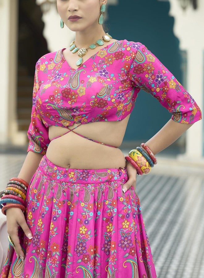 PURVAJA حرير شينون/فن حريري شبه مخيط Lehenga choli (Sachi-Pink_Free Size) - Image 3