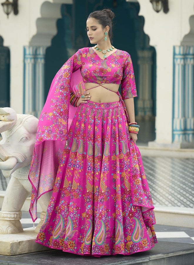 PURVAJA حرير شينون/فن حريري شبه مخيط Lehenga choli (Sachi-Pink_Free Size) - Image 2