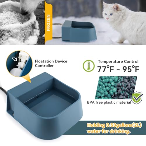 PETLESO Automatic Heated Water Bowl for Dogs Cats, Outdoor Heated Dog Bowl with Auto Fill, 2L Winter Heating Waterer Provide Drinkable Water for Chickens, Rabbits, Birds, Goats, Feral Animal - Image 3